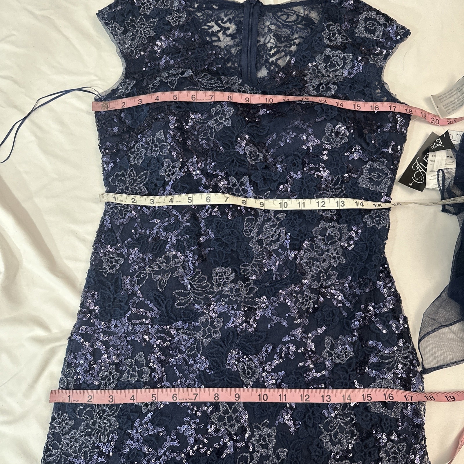 Nwt $269 Alex Evenings [ 10p ] Sequin Embroidered Trumpet Gown Navy Blue Q1200 — image 3 of 8